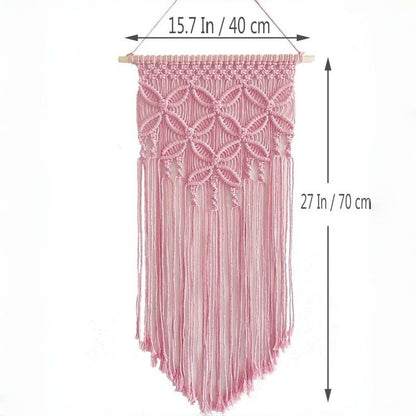 Light Pink Large Macrame Wall Hanging, Boho Woven Tapestry Wall Art, 40 x 70 cm Bohemian Wall Decor for Living Room & Bedroom