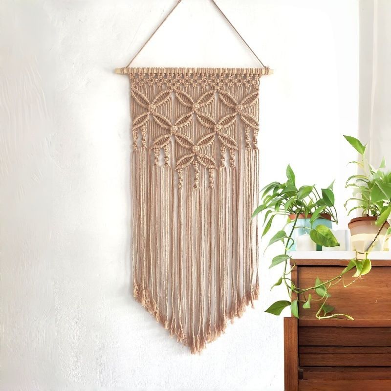 Coffee Large Macrame Wall Hanging, Boho Woven Tapestry Wall Art, 40 x 70 cm Bohemian Wall Decor for Living Room & Bedroom