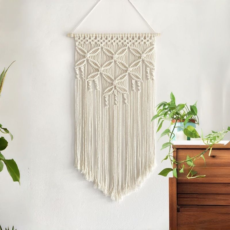 Yellow Large Macrame Wall Hanging, Boho Woven Tapestry Wall Art, 40 x 70 cm Bohemian Wall Decor for Living Room & Bedroom