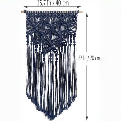 Navy Blue Large Macrame Wall Hanging, Boho Woven Tapestry Wall Art, 40 x 70 cm Bohemian Wall Decor for Living Room & Bedroom