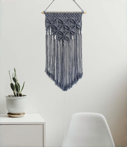Dark Green Large Macrame Wall Hanging, Boho Woven Tapestry Wall Art, 40 x 70 cm Bohemian Wall Decor for Living Room & Bedroom