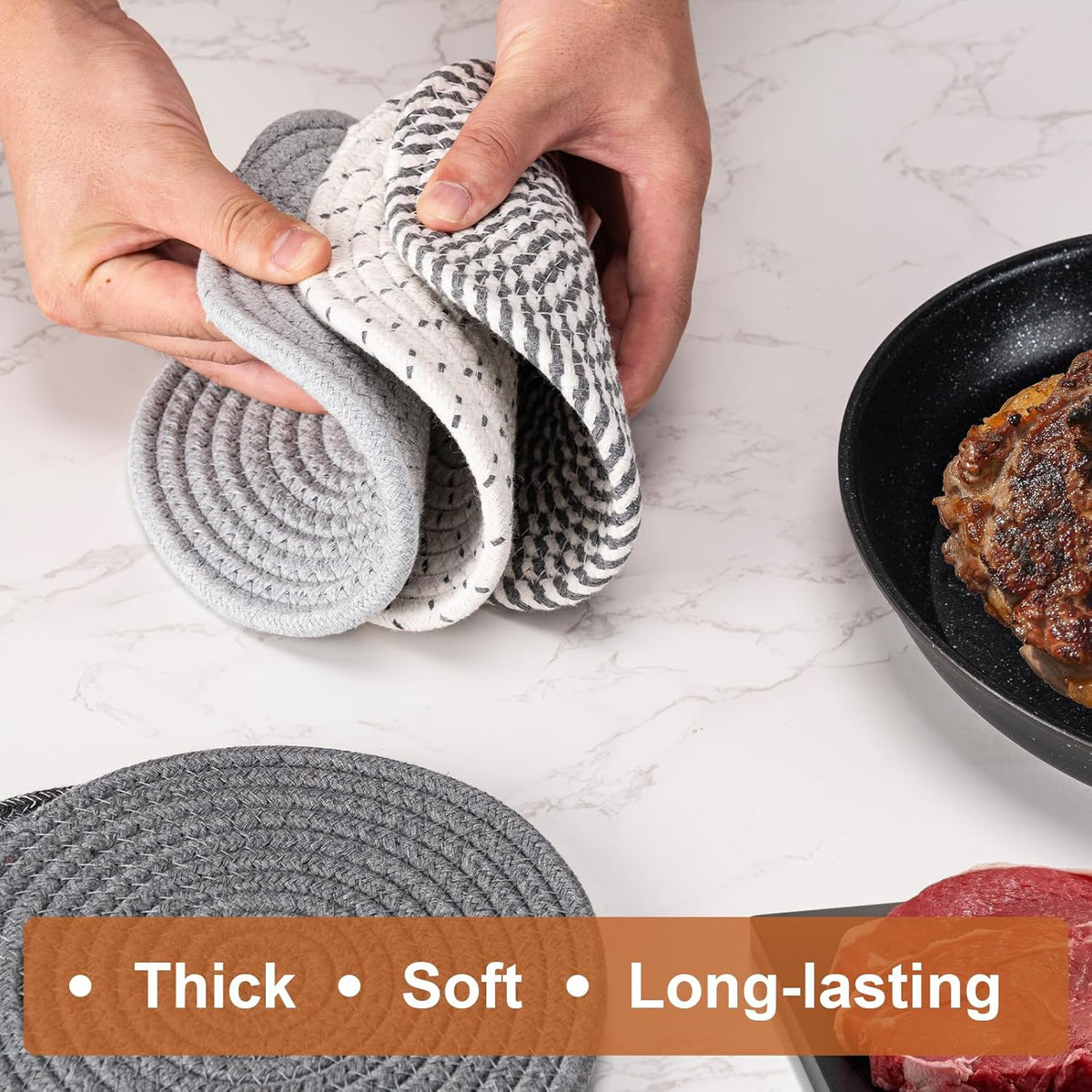 7 Inch Trivets for Hot Dishes, Pots and Pans, 5 Heat Resistant Pot Holders for Kitchen, Home Essentials, Hot Pads for Countertop and Table, Farmhouse Decor Vase Mats, Gray