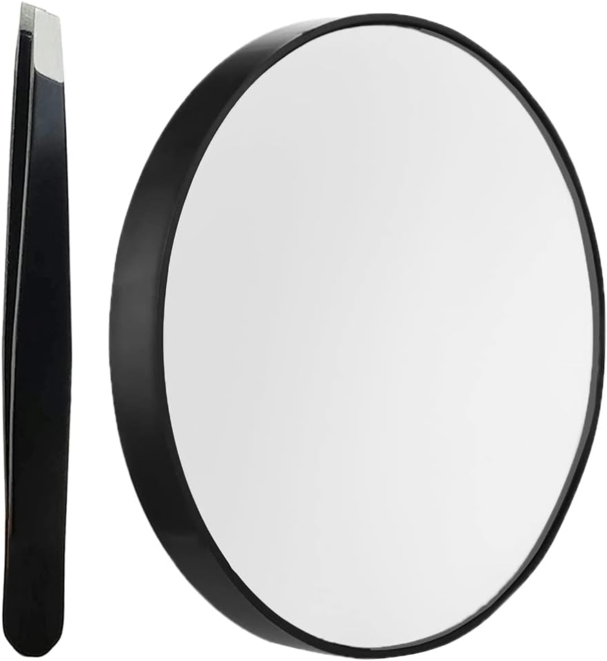 Petluno 10X Magnifying Makeup Mirror, Round Mirror 2 Suction Cups Facial Cosmetic Absorption Shaving Home Travel Essential(Diameter 3.46 inches)  3.5"L x 3.5"W
