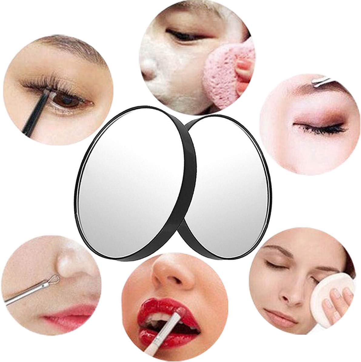Petluno 10X Magnifying Makeup Mirror, Round Mirror 2 Suction Cups Facial Cosmetic Absorption Shaving Home Travel Essential(Diameter 3.46 inches)  3.5"L x 3.5"W