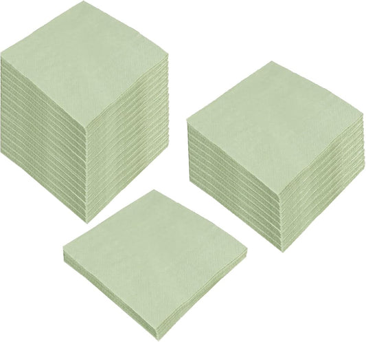 100 Pack Cocktail Napkin 2-Ply Dessert Napkins Folded 5 x 5 Inches Disposable Napkins for Dinner Wedding Birthday Party Bridal Anniversary Recepti Event (100, Sage-Green)