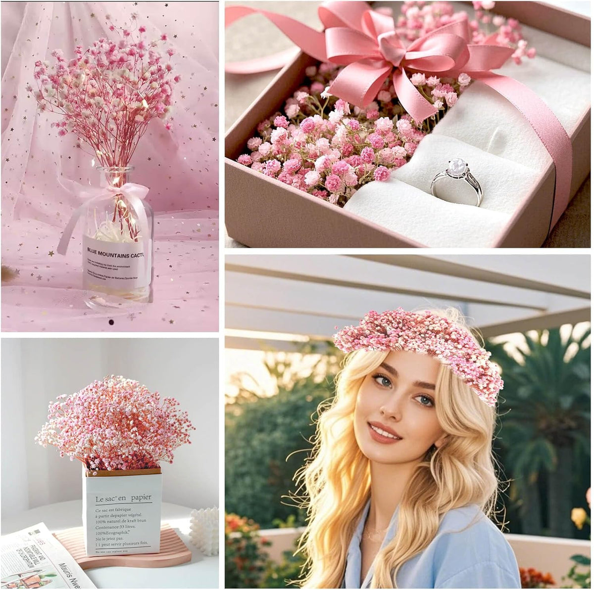 1500+ Mini Pink Dried Babys Breath Flowers, 50pcs Baby Breath Bouquet, 6'' Natural Gypsophila Bulk, Dried Flowers for Gifts, DIY Crafts, Wedding Decor, Card Making, Vase Filler, Wreath Floral