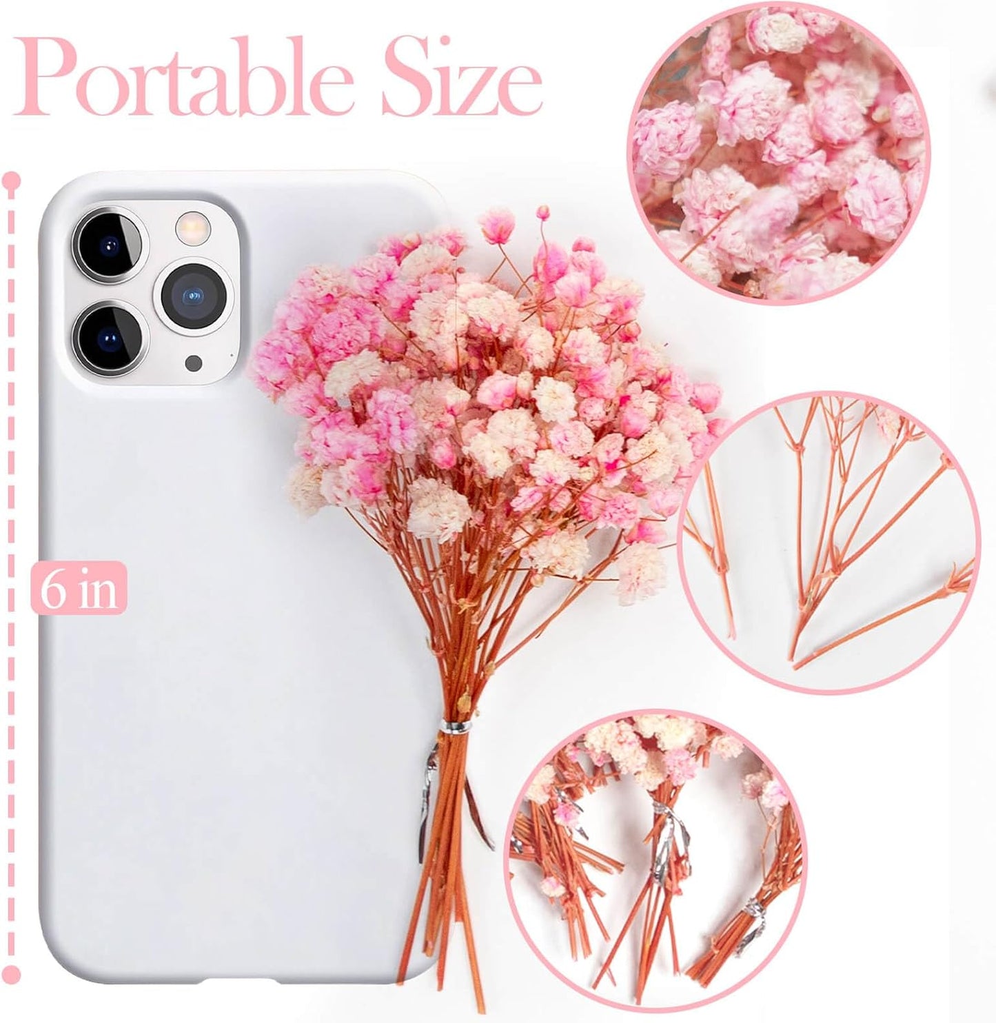 1500+ Mini Pink Dried Babys Breath Flowers, 50pcs Baby Breath Bouquet, 6'' Natural Gypsophila Bulk, Dried Flowers for Gifts, DIY Crafts, Wedding Decor, Card Making, Vase Filler, Wreath Floral