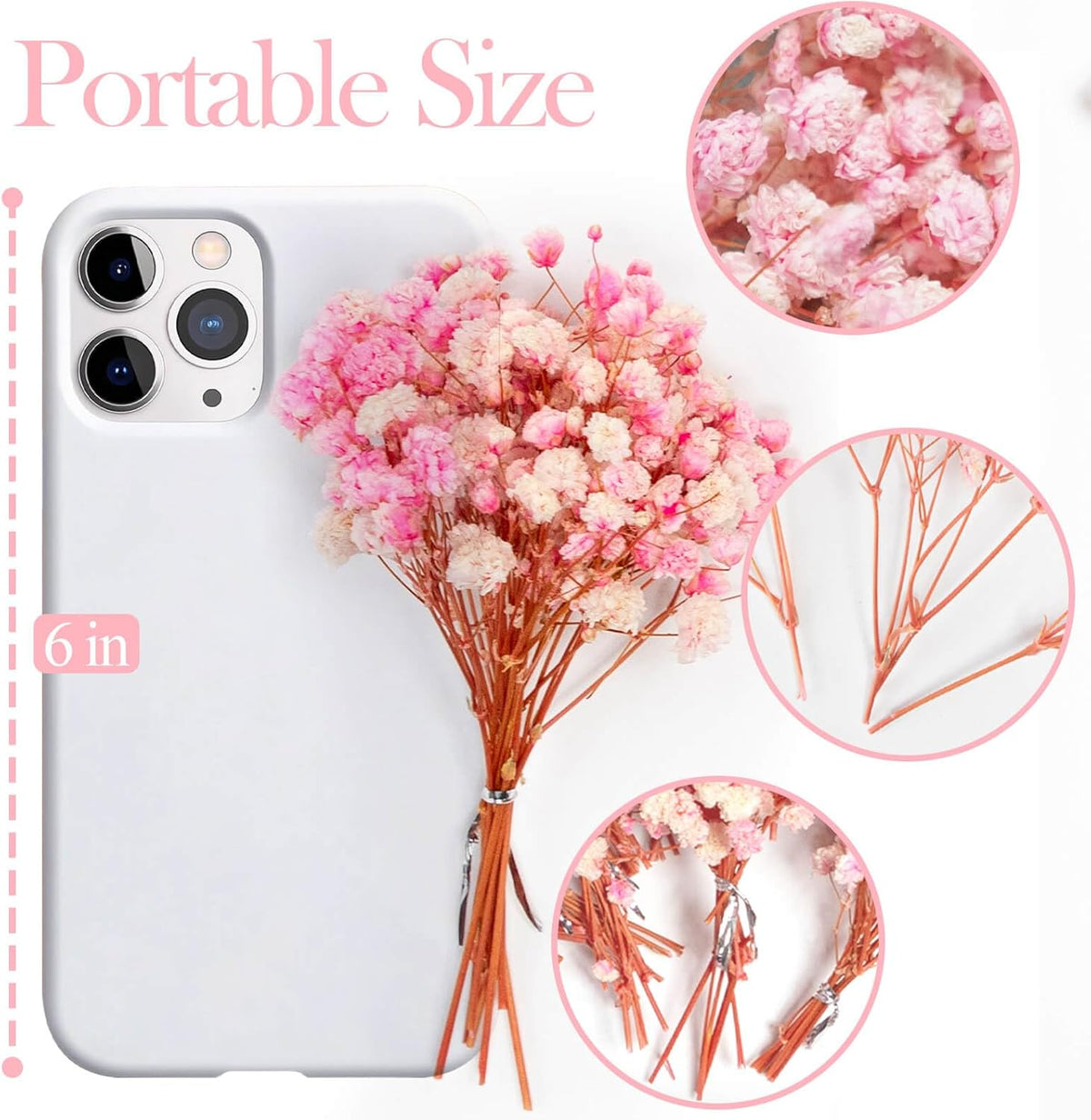 1500+ Mini Pink Dried Babys Breath Flowers, 50pcs Baby Breath Bouquet, 6'' Natural Gypsophila Bulk, Dried Flowers for Gifts, DIY Crafts, Wedding Decor, Card Making, Vase Filler, Wreath Floral