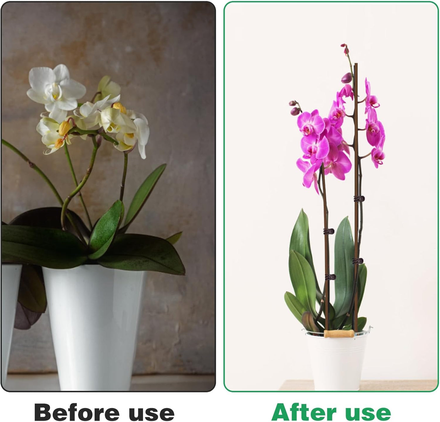10Pcs Plant Support Stakes with 15Pcs Plant Clips, 15.75inch Tall Bendable Single Stem Sticks Orchid Clips Brown Helps Growth for Indoor Outdoor Flowers Rose Amaryllis