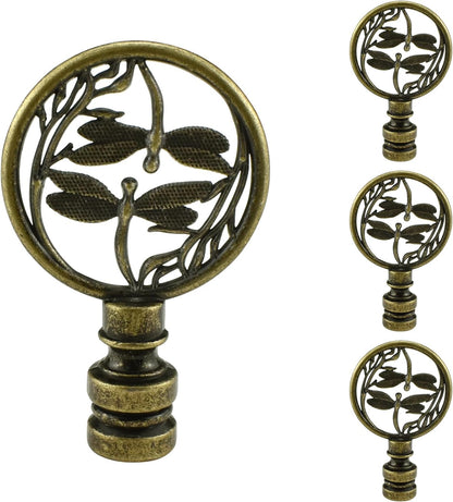 4 Pcs Lamp Finial Cap Knob, Hollowing Out Treatment Double Dragonflies Lamp Finials, 1-2/3 inch Dragonfly Design Lamp Decoration for Lamp Shade Antique Bronze