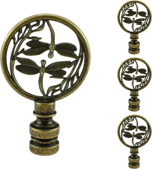 4 Pcs Lamp Finial Cap Knob, Hollowing Out Treatment Double Dragonflies Lamp Finials, 1-2/3 inch Dragonfly Design Lamp Decoration for Lamp Shade Antique Bronze