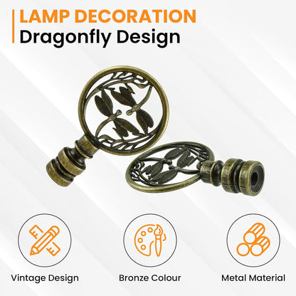 4 Pcs Lamp Finial Cap Knob, Hollowing Out Treatment Double Dragonflies Lamp Finials, 1-2/3 inch Dragonfly Design Lamp Decoration for Lamp Shade Antique Bronze