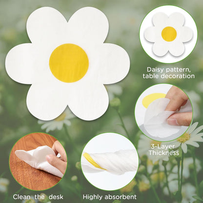 100 Pcs Groovy Boho Daisy Paper Napkins Hippie Flower Disposable Cocktail Lunch Dinner Napkins for Tableware Birthday Wedding Baby Shower Party Supplies Pink Orange Table Decorations