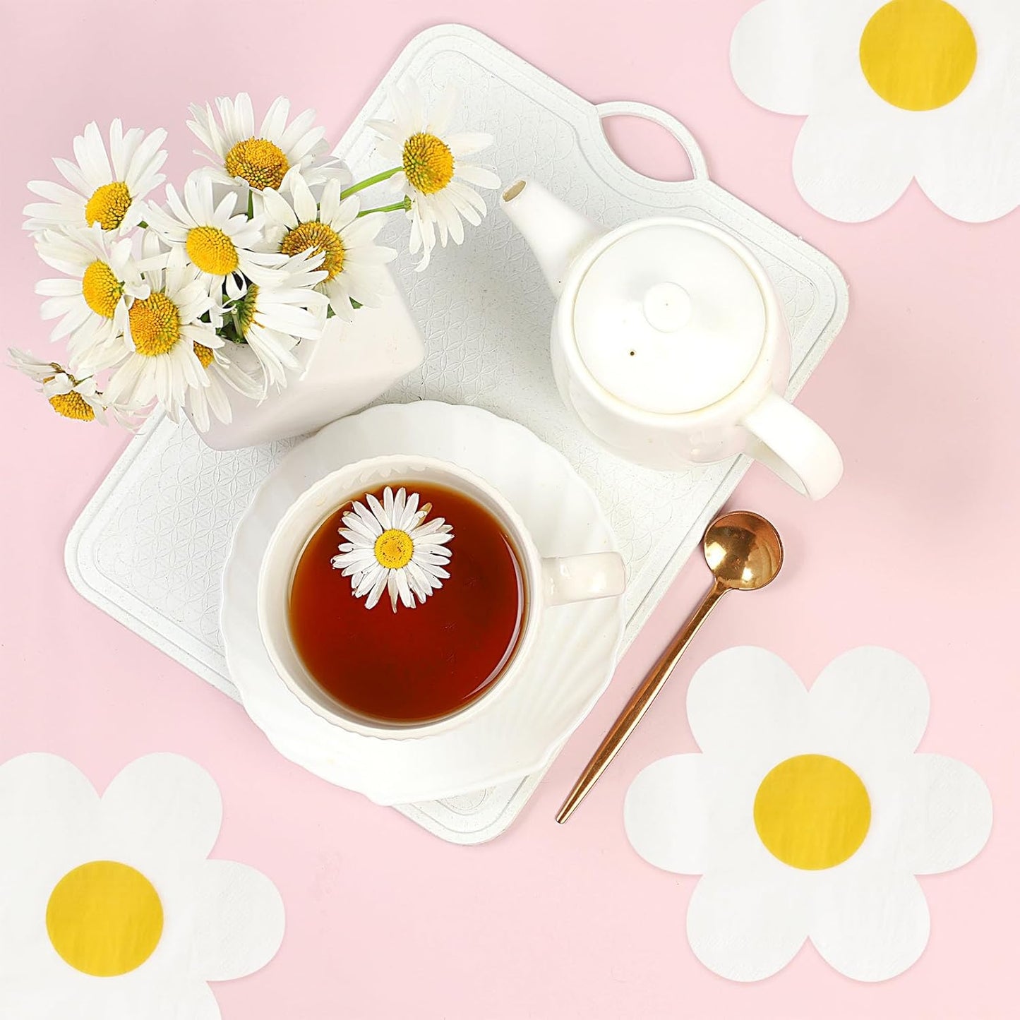 100 Pcs Groovy Boho Daisy Paper Napkins Hippie Flower Disposable Cocktail Lunch Dinner Napkins for Tableware Birthday Wedding Baby Shower Party Supplies Pink Orange Table Decorations