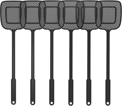 Heavy Duty Long Handle Fly Swatter, Black, 6 Pack