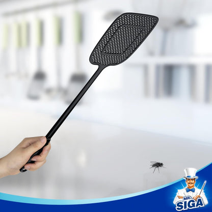 Heavy Duty Long Handle Fly Swatter, Black, 6 Pack