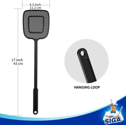 Heavy Duty Long Handle Fly Swatter, Black, 6 Pack