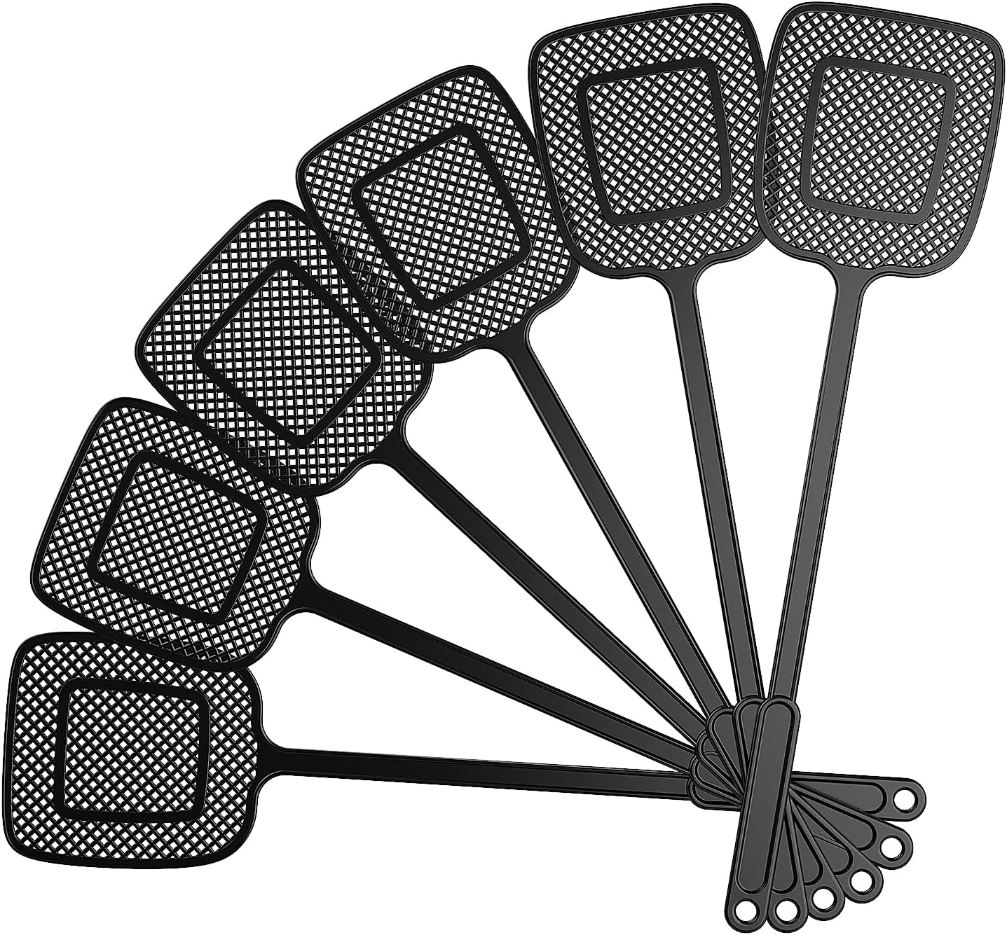 Heavy Duty Long Handle Fly Swatter, Black, 6 Pack