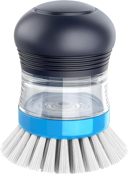 Soap Dispensing Palm Brush, Kitchen Brush for Dish Pot Pan Sink Cleaning, Pack of 1, Navy/Blue