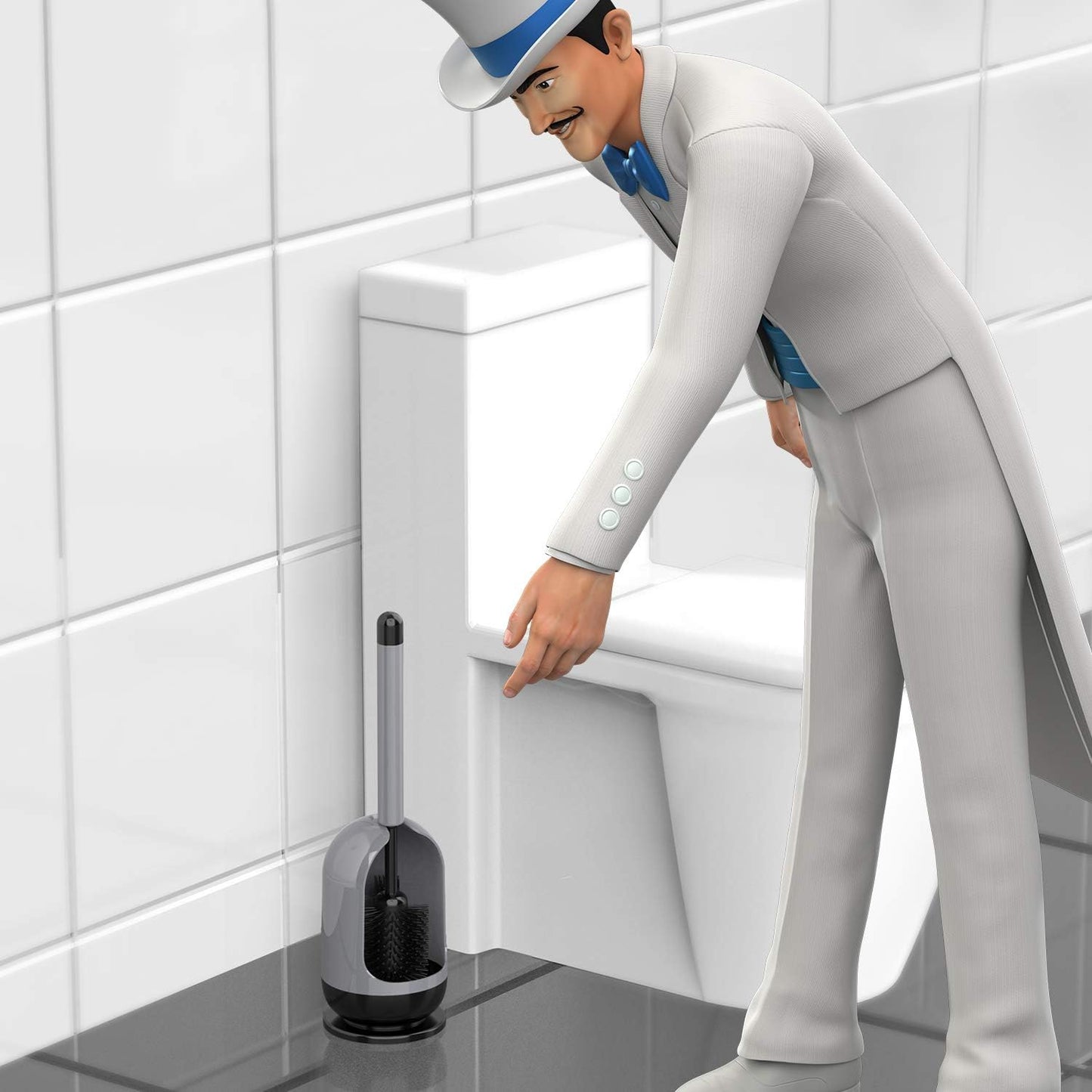 Soft Bristle Toilet Brush with Holder, Gray & Black, 1Pack