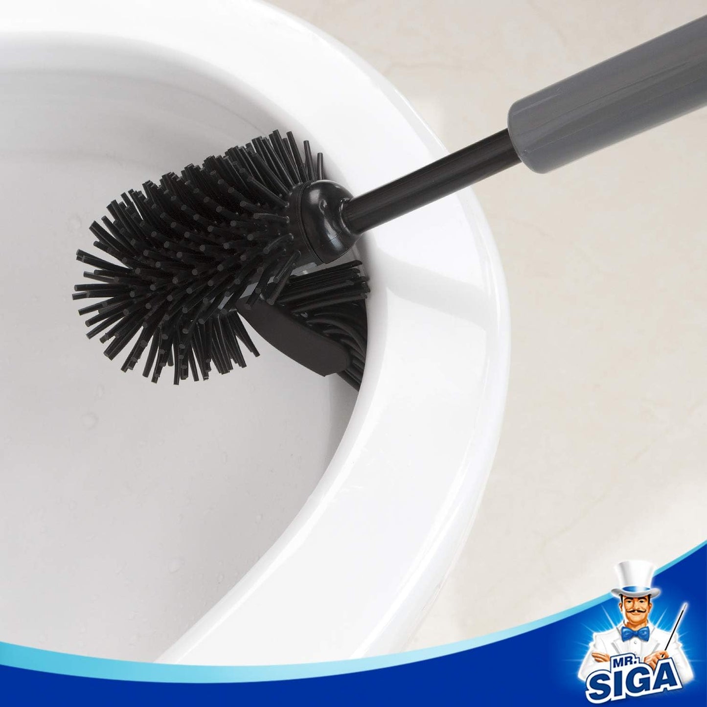 Soft Bristle Toilet Brush with Holder, Gray & Black, 1Pack