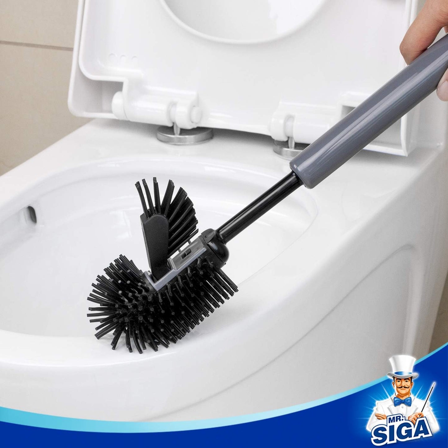 Soft Bristle Toilet Brush with Holder, Gray & Black, 1Pack