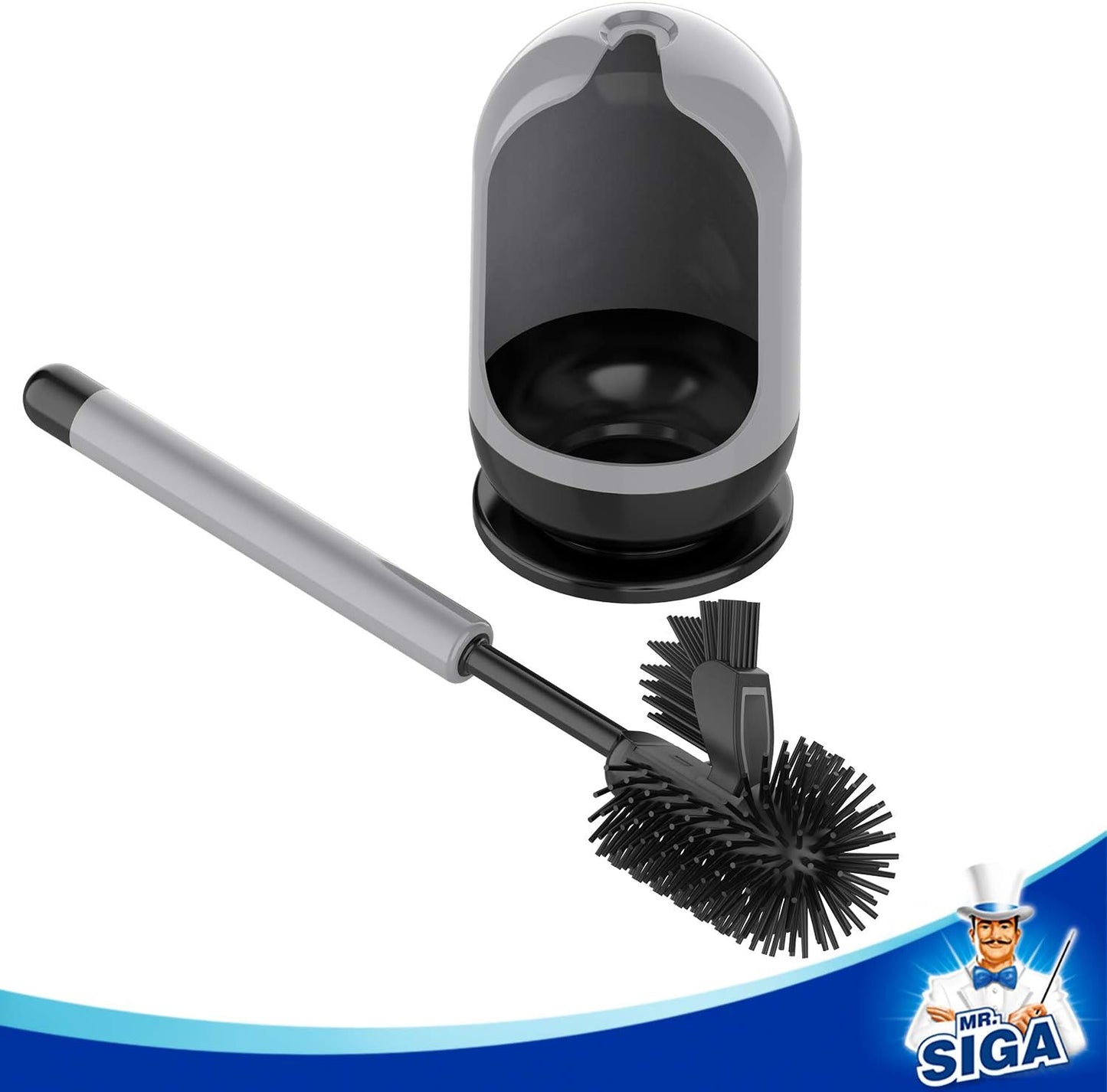 Soft Bristle Toilet Brush with Holder, Gray & Black, 1Pack