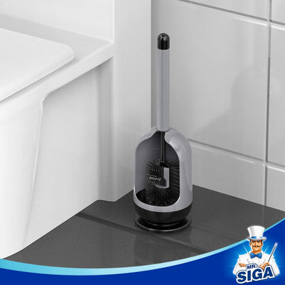Soft Bristle Toilet Brush with Holder, Gray & Black, 1Pack