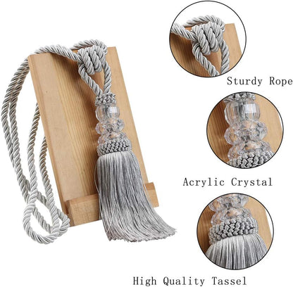 2 Pack Curtain Hand-Woven Tiebacks Crystal Holdbacks Home Decorative (Silver, 2 Pack)