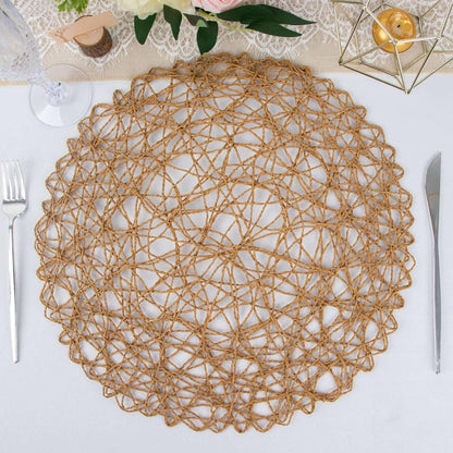 Efavormart 6 Pack 15" Natural Metallic String Round Placemats for Wedding Events Birthday Party
