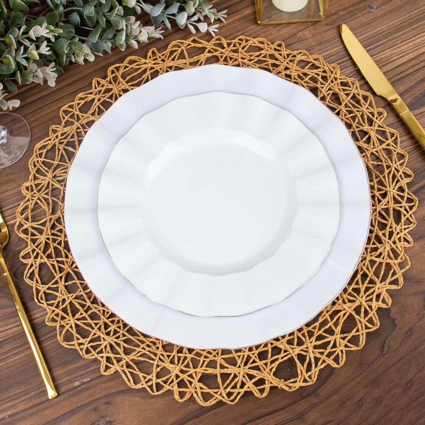Efavormart 6 Pack 15" Natural Metallic String Round Placemats for Wedding Events Birthday Party