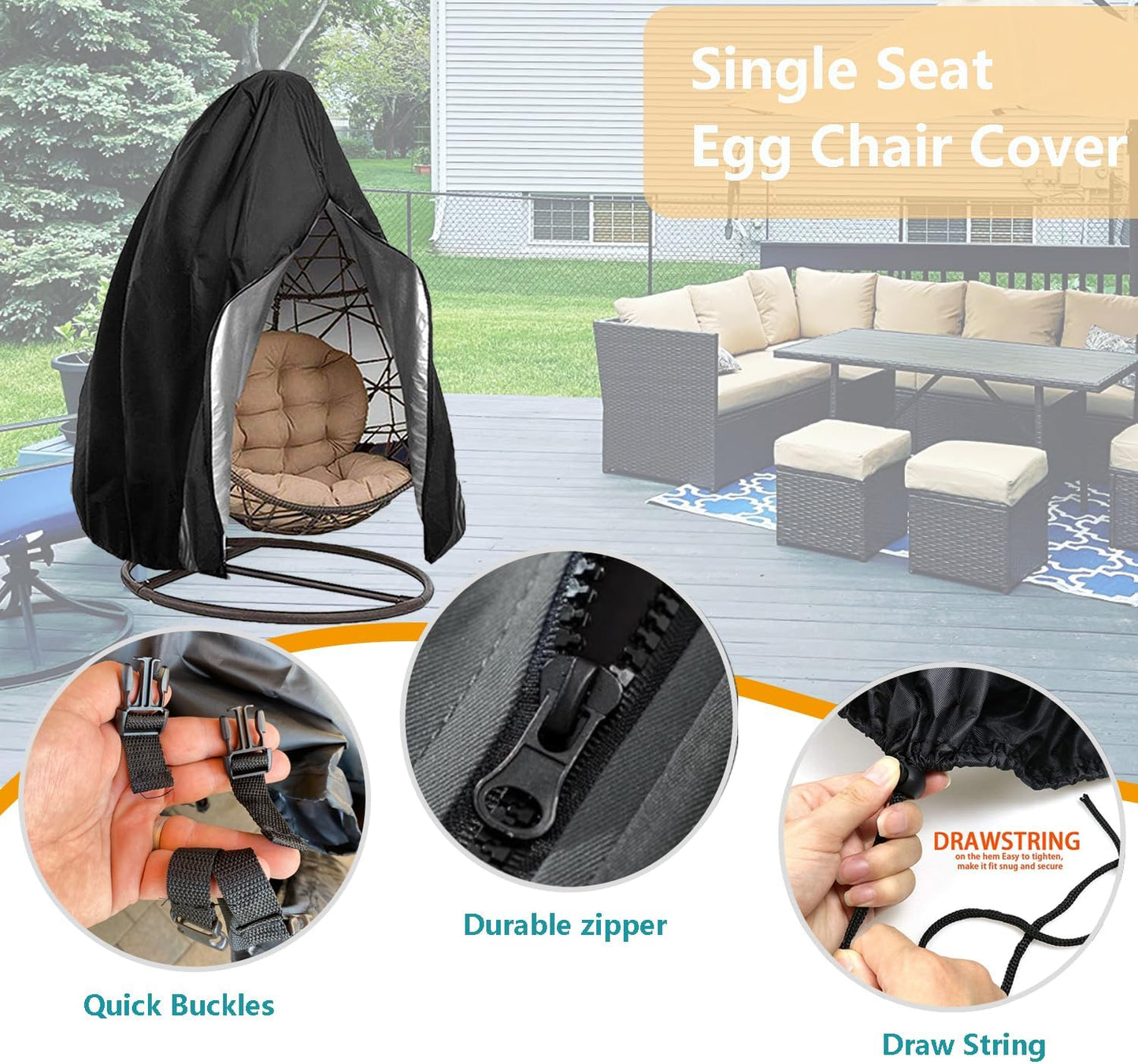 Garden Furniture Cover 115x190cm Waterproof Outdoor Furniture Protector for Garden Chairs Black