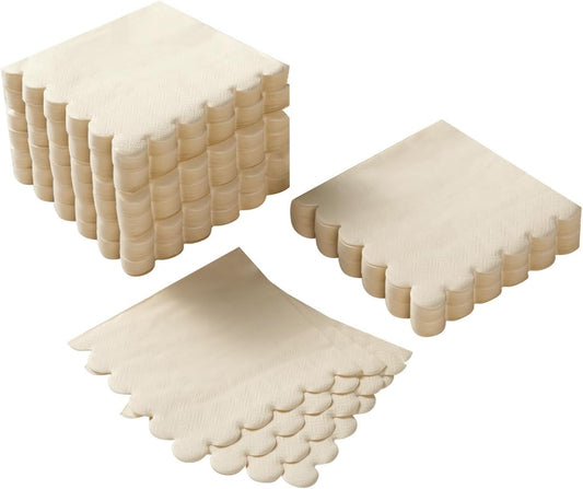 200 Pack Cocktail Napkin 2-Ply Scalloped Edged Dessert Napkins Folded 5 x 5 Inches Disposable Napkins for Dinner Wedding Birthday Party Bridal Anniversary Recepti Event (Milky-White)