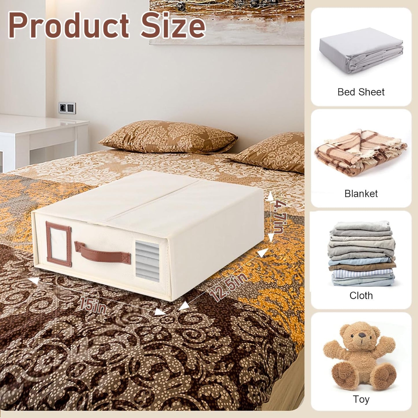 4 Pack Bed Sheet Organizers and Storage, Foldable Sheet Organizer for Linen Closet, Bed Sheet Holders with Window, Beige Bedding Storage Box for Bedsheets, Blanket and Pillow - Queen & King Size