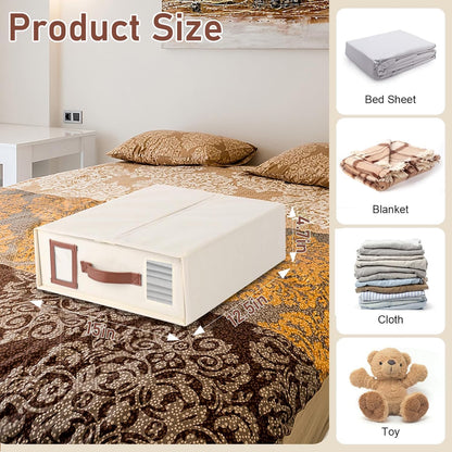 4 Pack Bed Sheet Organizers and Storage, Foldable Sheet Organizer for Linen Closet, Bed Sheet Holders with Window, Beige Bedding Storage Box for Bedsheets, Blanket and Pillow - Queen & King Size