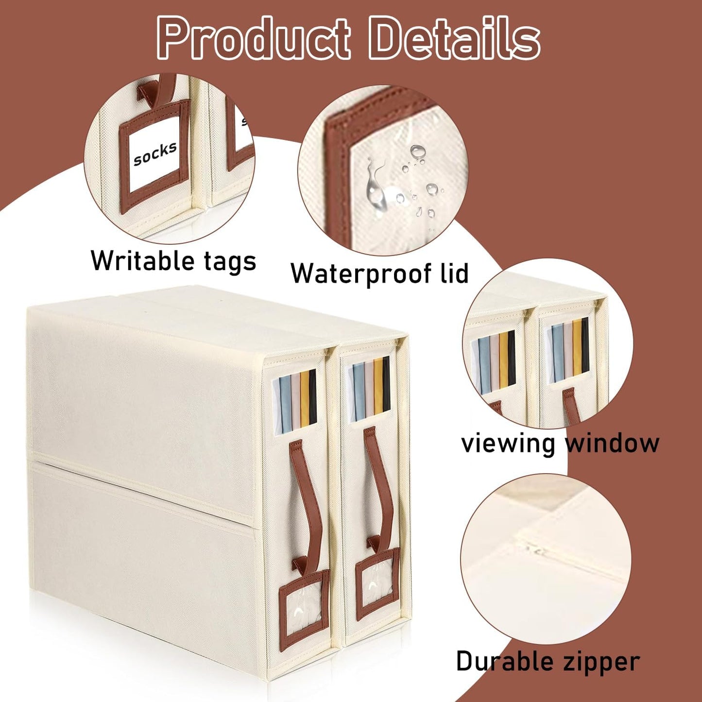 4 Pack Bed Sheet Organizers and Storage, Foldable Sheet Organizer for Linen Closet, Bed Sheet Holders with Window, Beige Bedding Storage Box for Bedsheets, Blanket and Pillow - Queen & King Size