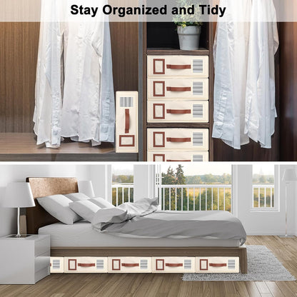 4 Pack Bed Sheet Organizers and Storage, Foldable Sheet Organizer for Linen Closet, Bed Sheet Holders with Window, Beige Bedding Storage Box for Bedsheets, Blanket and Pillow - Queen & King Size