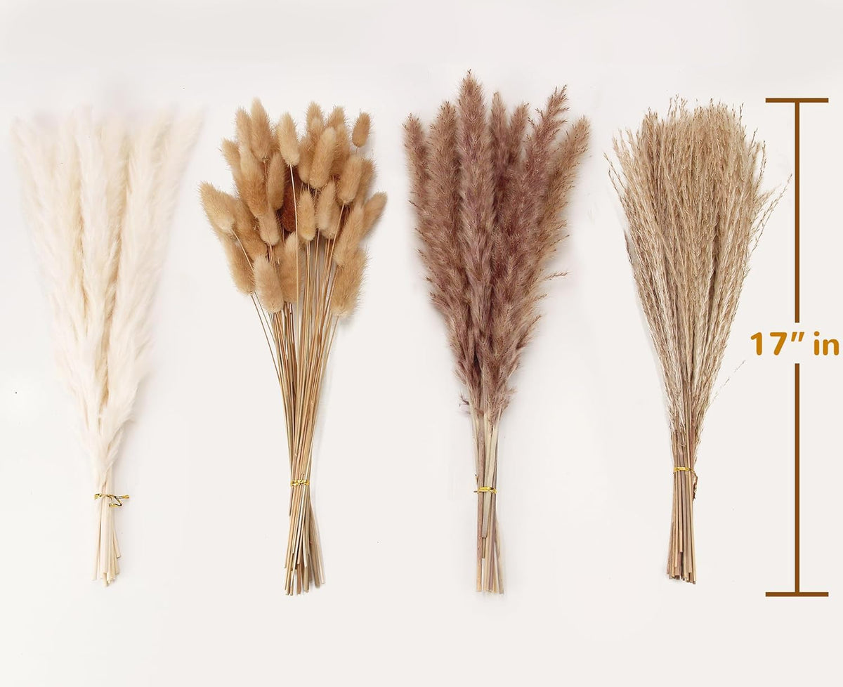 Artificial Pampas Grass Decor, 100 PCS Pampas Grass Contains Bunny Tails Dried Flowers, Reed Grass Bouquet for Wedding Boho Flowers Home Table Decor, Rustic Farmhouse Party (White and Brown)