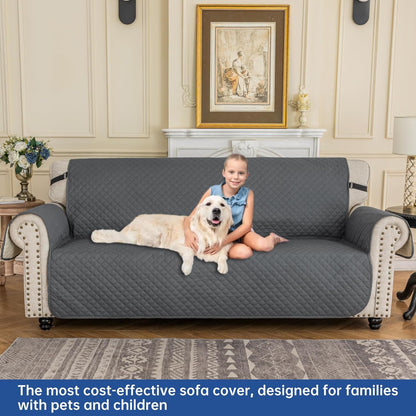 Couch Covers for 3 Cushion with Pockets and Non Slip Straps Water Resistant Sofa Slipcovers for Living Room Soft Thick Furniture Protector for Pets Dogs Kids (Large, Dark Gray)