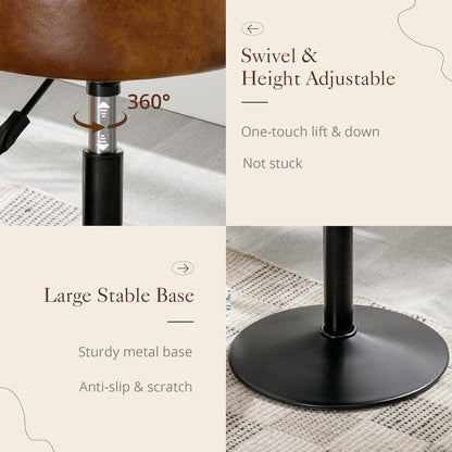 Adjustable Vanity Stool, 360°Swivel Vanity Chair for Makeup Room, Brown Stool Chair for Vanity, Small Faux Leather Vanity Stools for Bathroom, Living Room