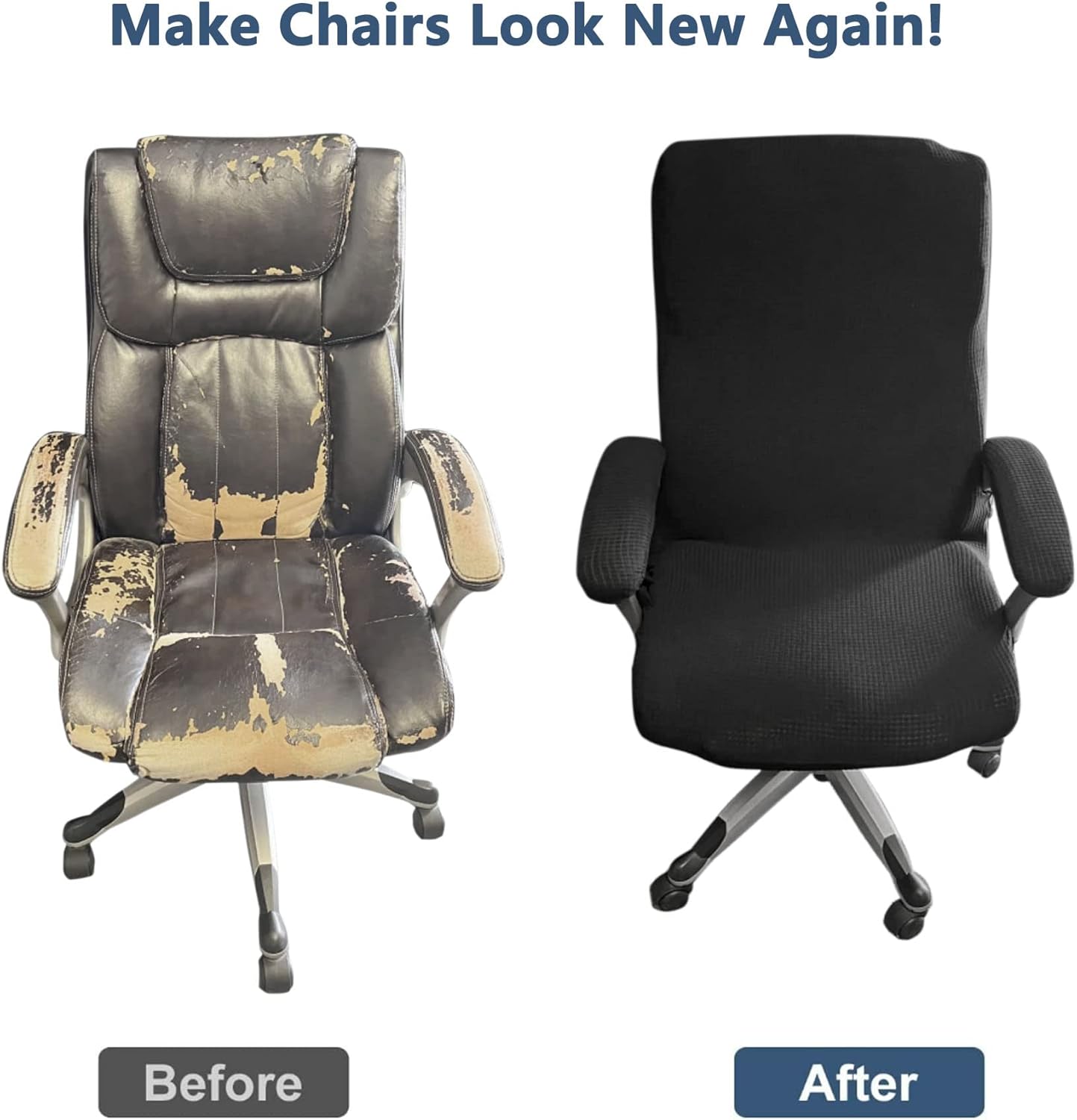 Office Chair Cover with Armrest Covers， Universal Stretch Desk Chair Cover, Computer Chair Slipcovers (Size: L) - Black