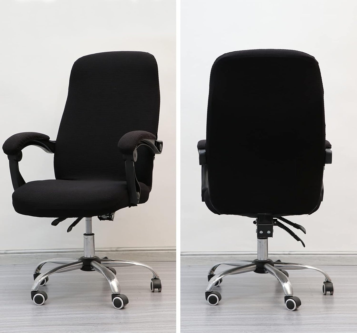 Office Chair Cover with Armrest Covers， Universal Stretch Desk Chair Cover, Computer Chair Slipcovers (Size: L) - Black