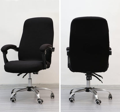 Office Chair Cover with Armrest Covers， Universal Stretch Desk Chair Cover, Computer Chair Slipcovers (Size: L) - Black