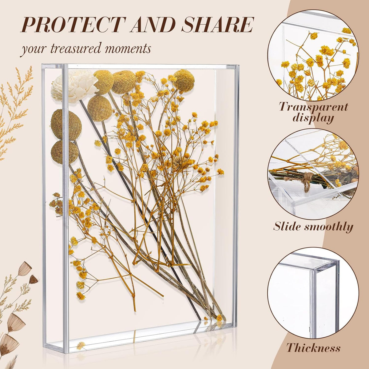 2 Pcs 8'' x 10'' Acrylic Shadow Boxes Display Cases, Shadow Box DIY Frame Clear Acrylic Display Cases Wedding Memory Dried Flower Container Picture Photo Frame for Valentine Day Wedding