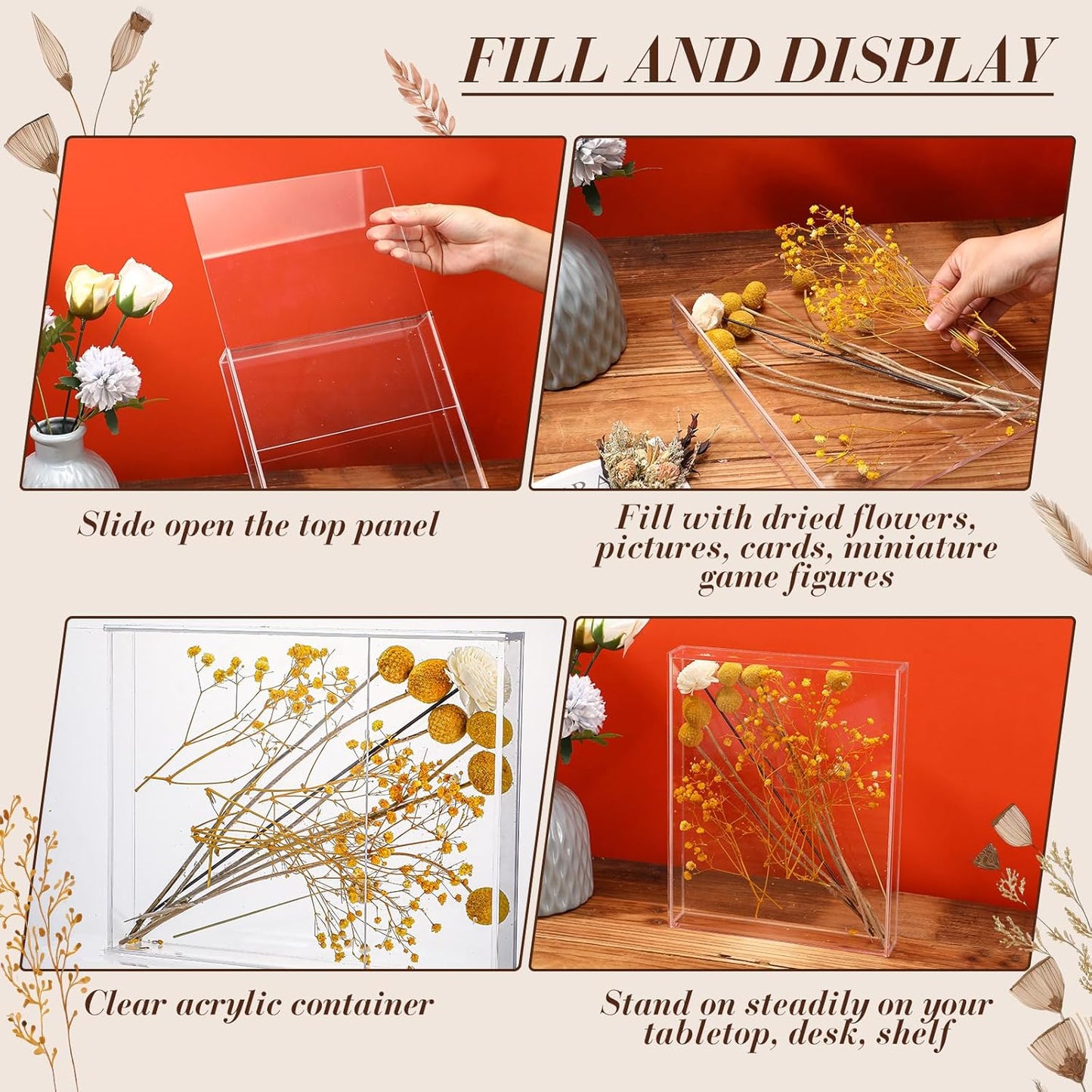 2 Pcs 8'' x 10'' Acrylic Shadow Boxes Display Cases, Shadow Box DIY Frame Clear Acrylic Display Cases Wedding Memory Dried Flower Container Picture Photo Frame for Valentine Day Wedding