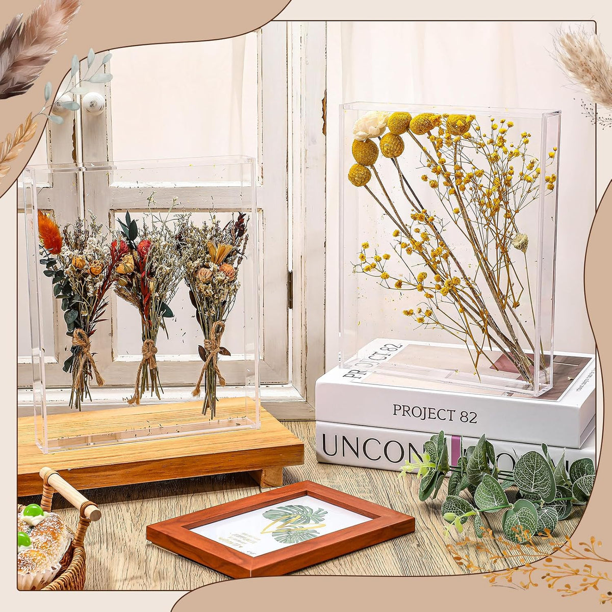 2 Pcs 8'' x 10'' Acrylic Shadow Boxes Display Cases, Shadow Box DIY Frame Clear Acrylic Display Cases Wedding Memory Dried Flower Container Picture Photo Frame for Valentine Day Wedding