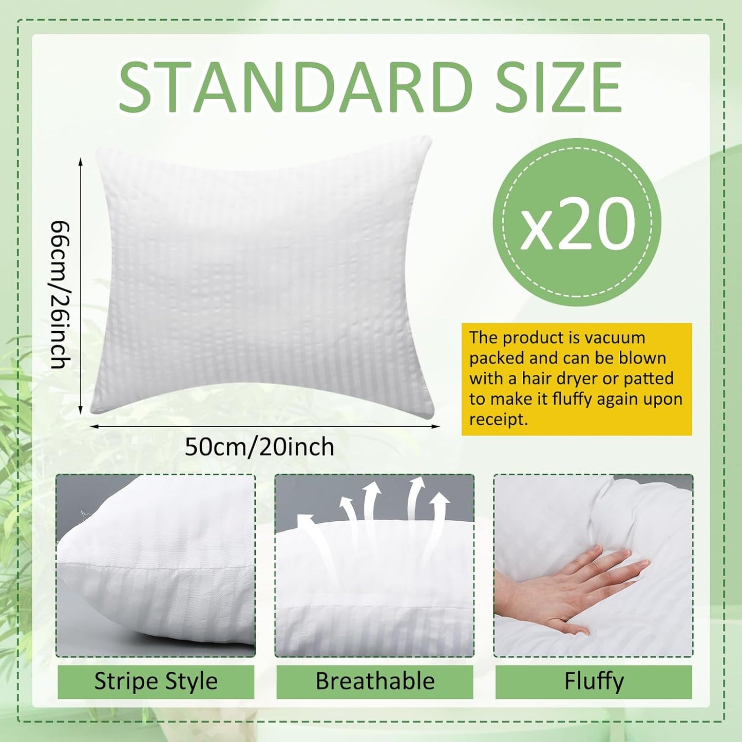 20 Pcs Standard Bed Pillows for Sleeping Soft Down Alternative Hotel Bedding Pillows Inserts for Stomach Side and Back Sleepers (20 x 26 Inch)