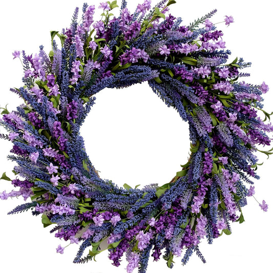 26 Inch Purple Lavender Flower Wreath for Front Door, Spring Summer Forsythia Lavender Flowers Wreath for Indoor and Outdoor Decor, Rustic and Farmhouse Purple for Home