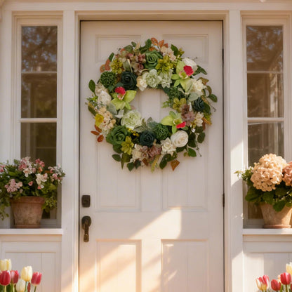 22 Inch Green Orchid Spring Everyday Wreath for Front Door, Indoor Outdoor, Rustic Farmhouse Style, Artificial Flowers and Foliage