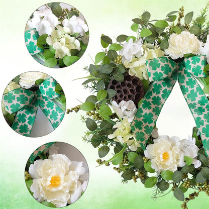 24 Inch Spring Hydrangea Flower Wreath for Front Door, Spring Summer Penoy Lotus Pod Wreath Indoor Outdoor, Rustic Farmhouse Everyday Floral Wreaths